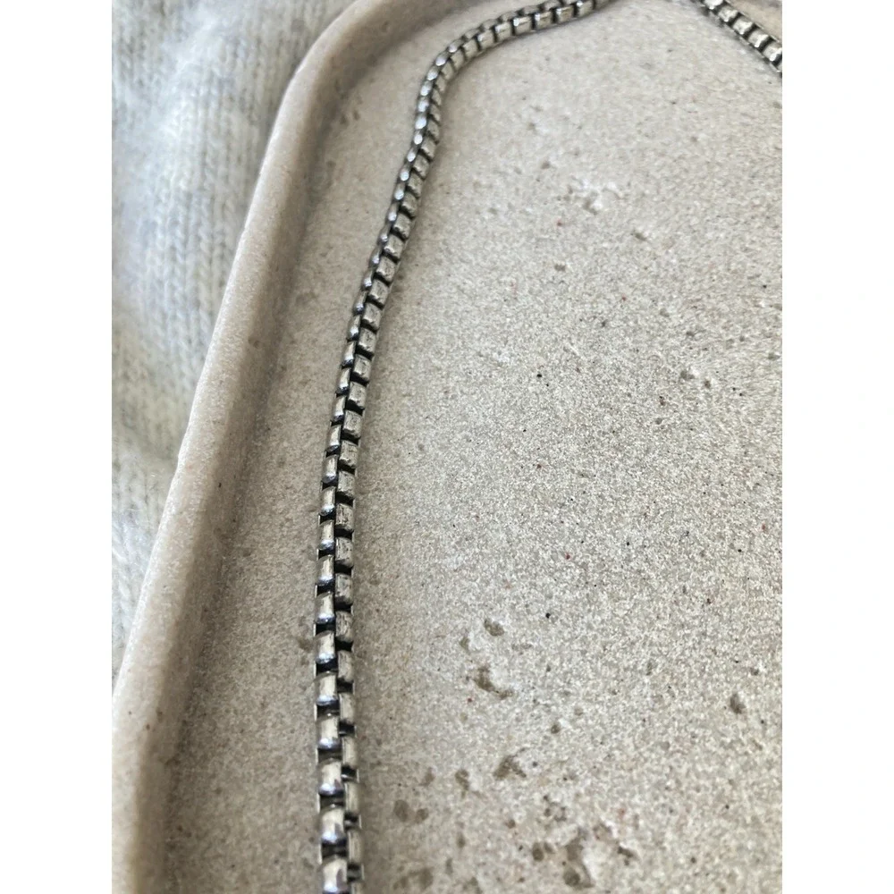 Silver Tone Square Link Tennis Necklace Collar Minimalist‎ Classic Elegant
